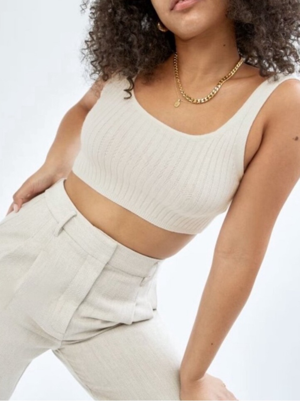 Aritzia Wilfred Manila Crop Tank Ribbed Minimalist Cream Women’s XS
